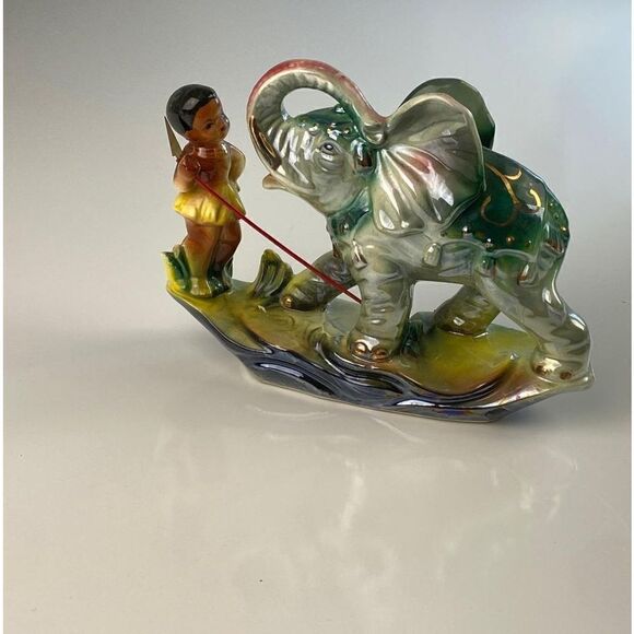 Vintage Japan Porcelain Elephant and Native Girl Figurine 8in W x 6in H CT0870 - Picture 2 of 8